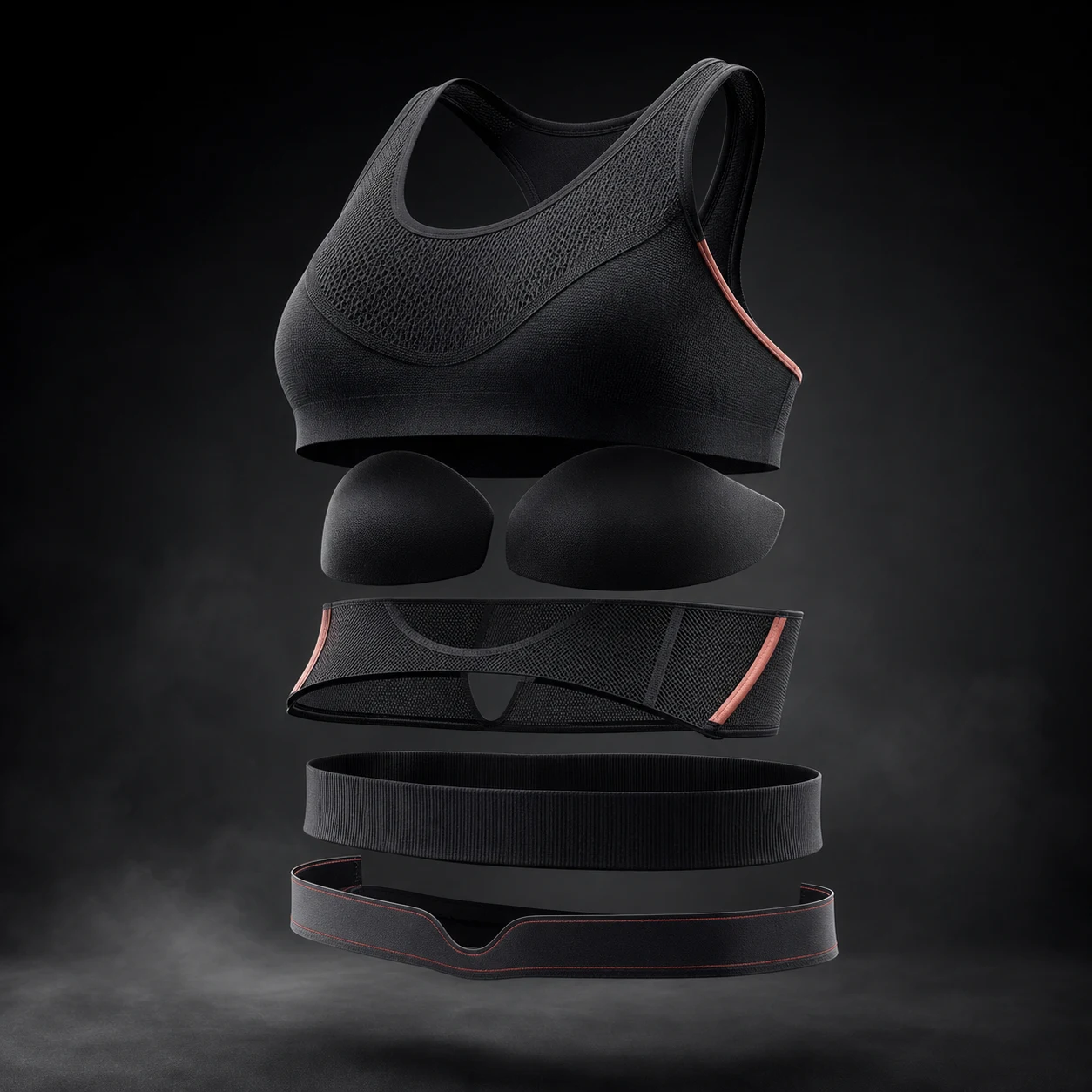 Exploded sports bra construction