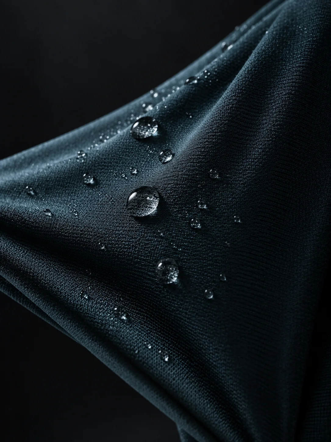 Water beading on dark swim and performance fabric