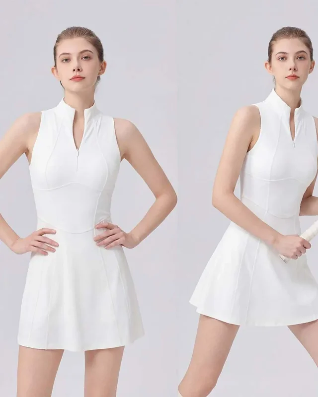 Color-Block Built-In Bra Tennis Dress III — white