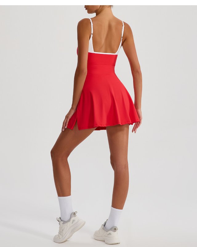 Color-Block Pocketed Tennis Set — #Red