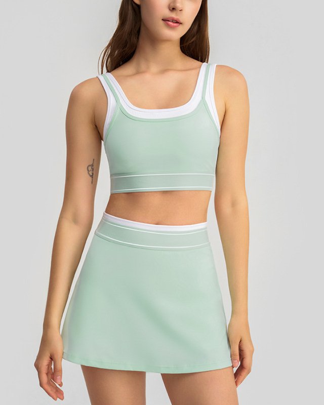 Color-Block Cami 2-in-1 Tennis Sports Bra — Mint Green