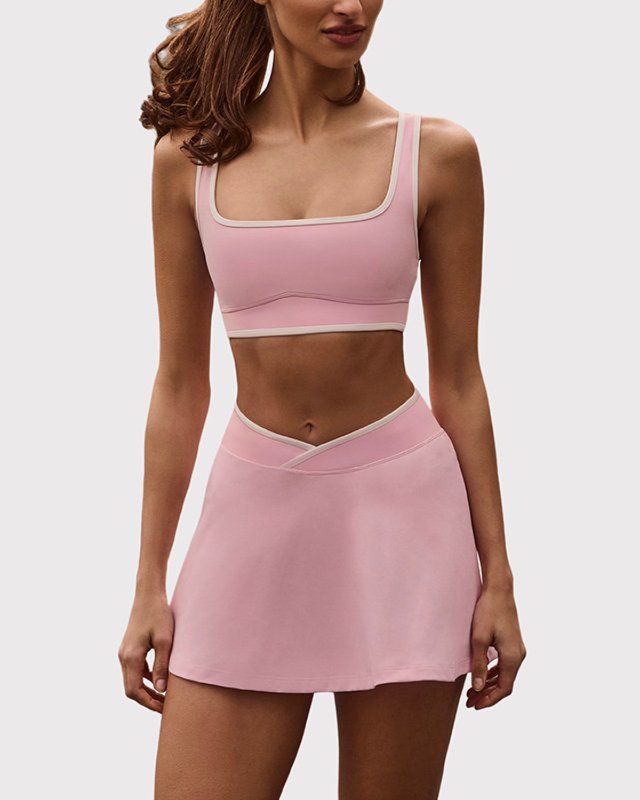 Built-In Bra Halter Tennis Training Top — Pink