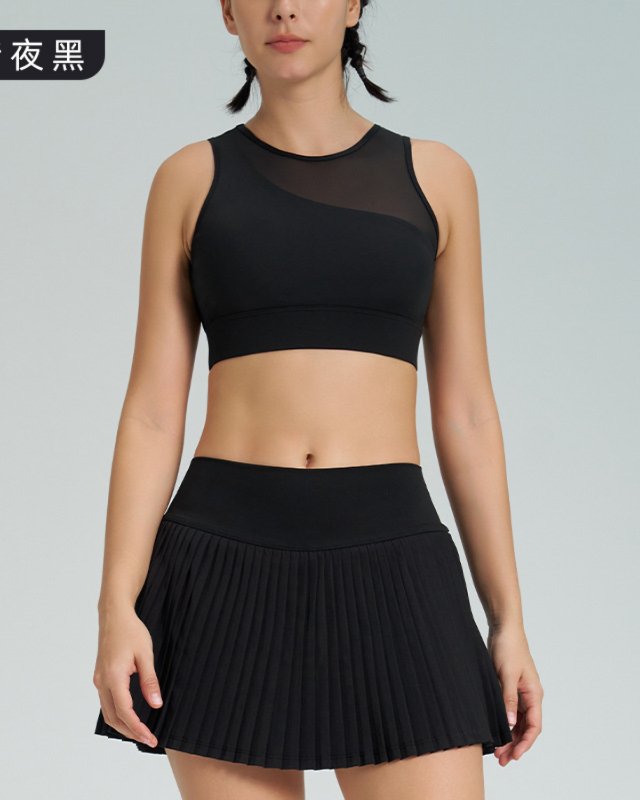 High-Rise Quick-Dry Pleated Tennis Set — Black