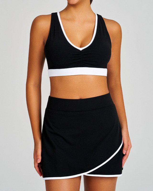 Quick-Dry Color-Block Tennis Sports Bra — Black