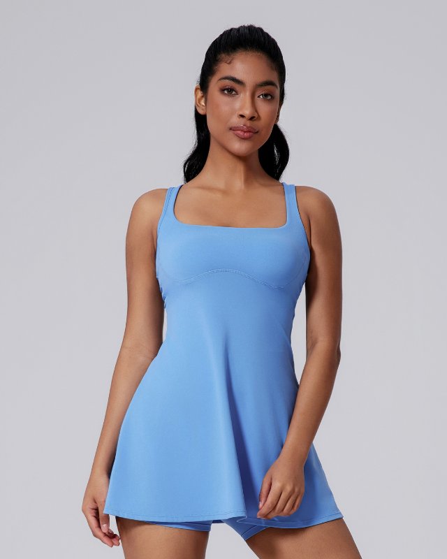 Brushed Open-Back Tennis Dress — Sky Blue