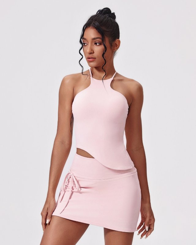 Brushed Open-Back Pocketed Tennis Set — Pink