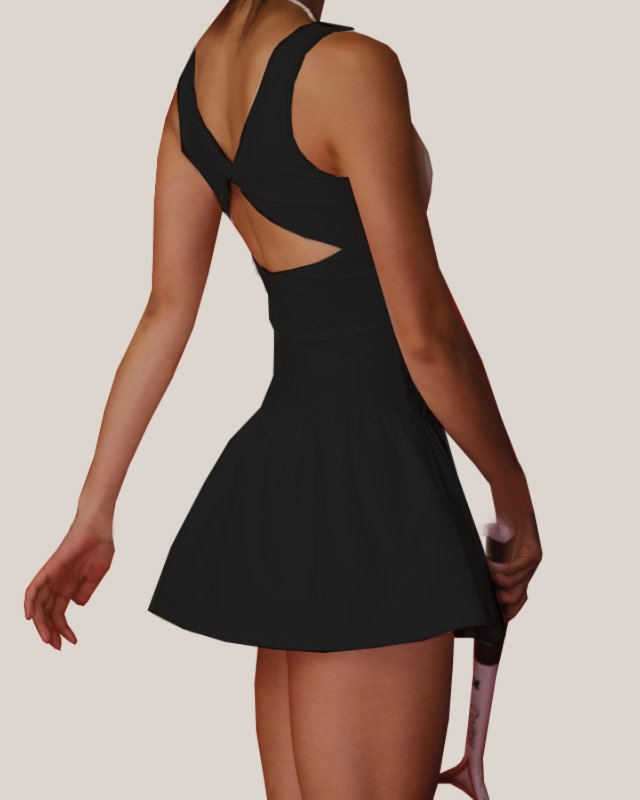 Quick-Dry Open-Back Tennis Dress — Navy