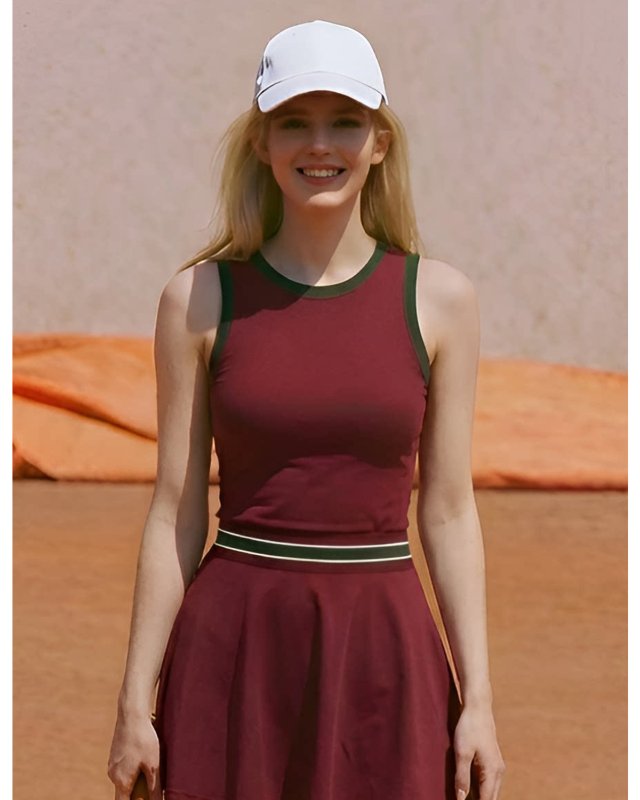 Brushed Built-In Bra Tennis Skirt — Burgundy