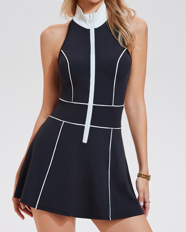 Brushed Built-In Bra Tennis Dress II — Midnight