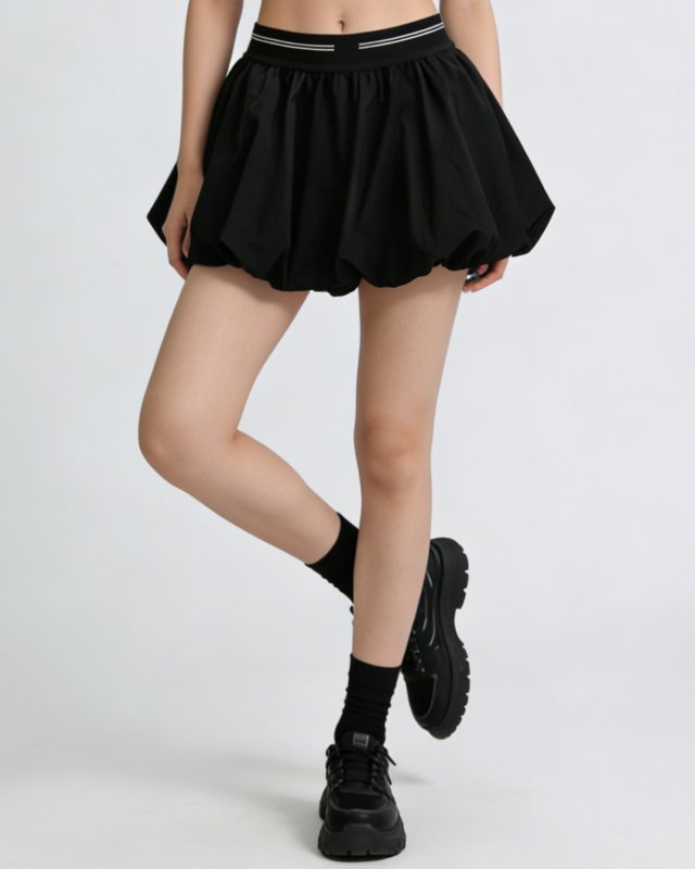 Quick-Dry Color-Block Tennis Skirt — Black
