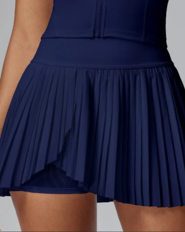 Pleated Tennis Skort — Navy