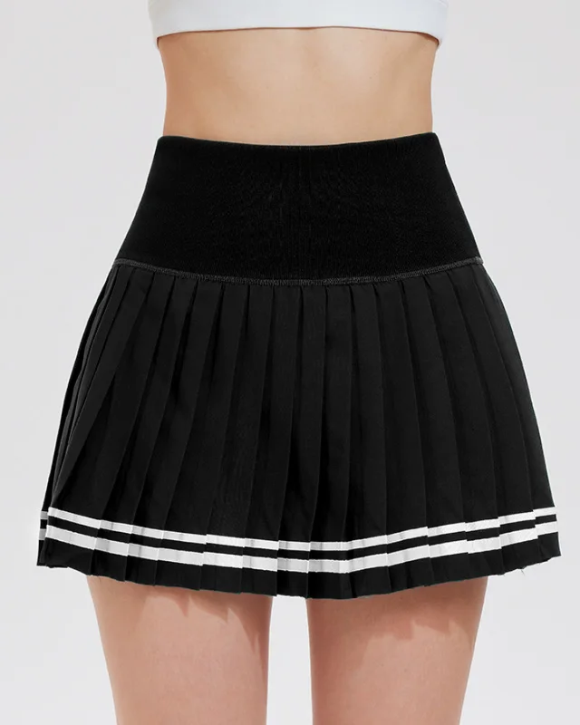 High-Rise Pleated Tennis Skirt — Black