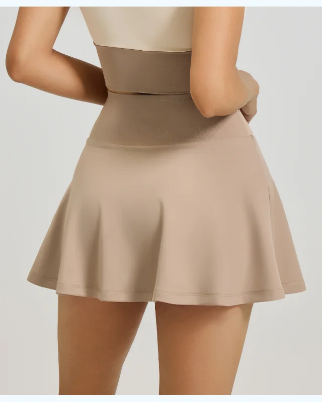 Color-Block 2-in-1 Tennis Skort — Beige