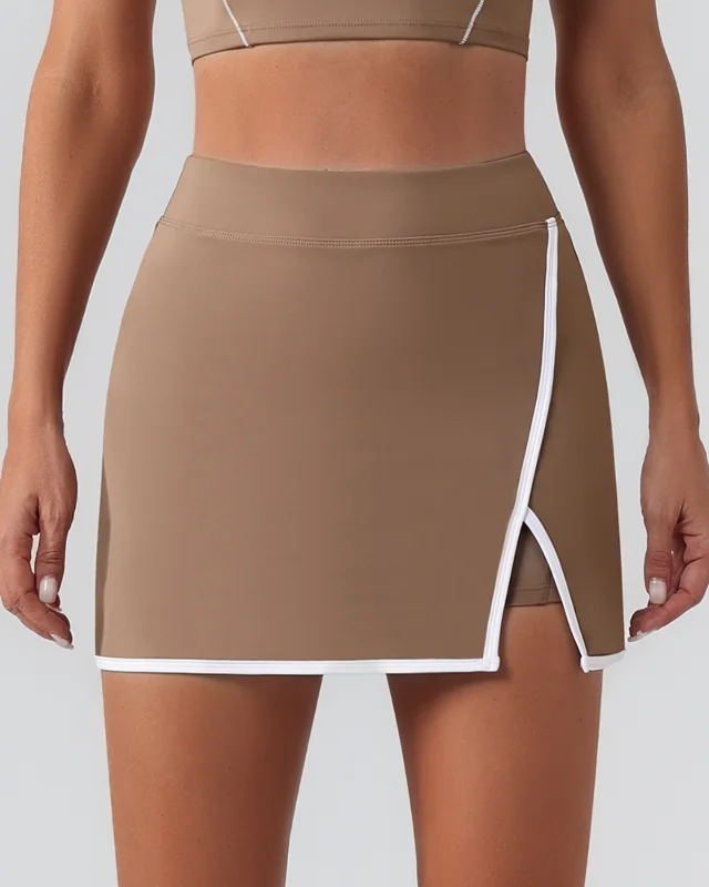 Breathable High-Rise Tennis Skort — Brown