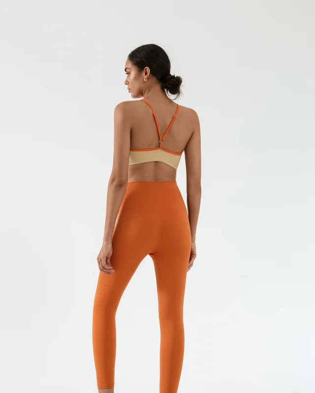 Color-Block Built-In Bra Cami Tennis Tank Top — Rust