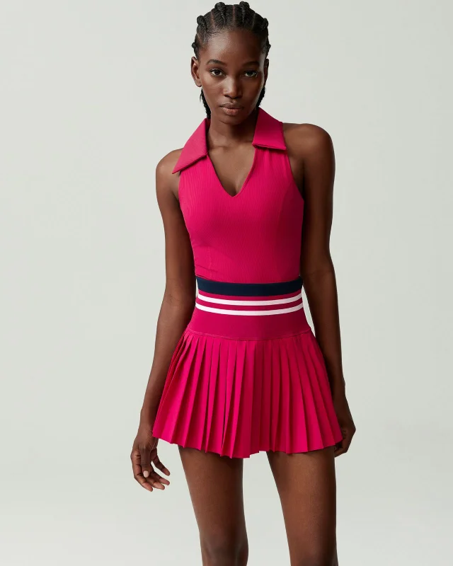 Ribbed High-Rise Plus-Size Tennis Set — Fuchsia