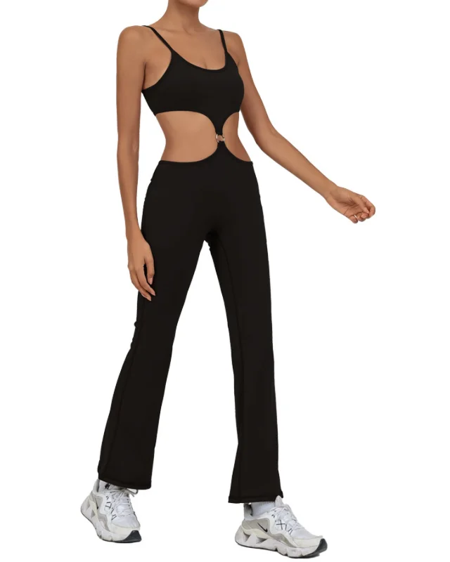 Brushed Built-In Bra Tennis Flared Leggings — Black
