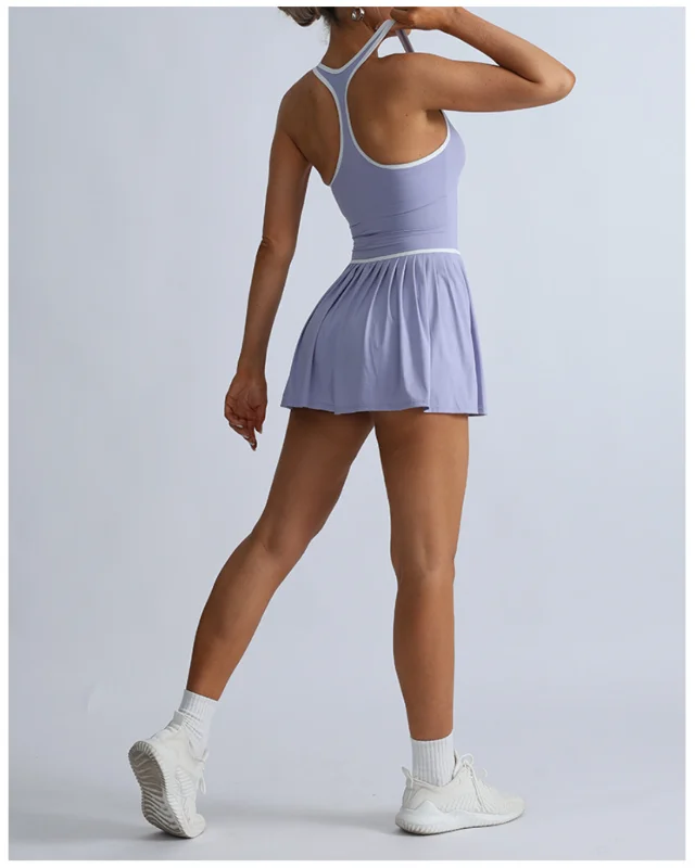 High-Stretch Quick-Dry Color-Block Tennis Set — Baby Blue