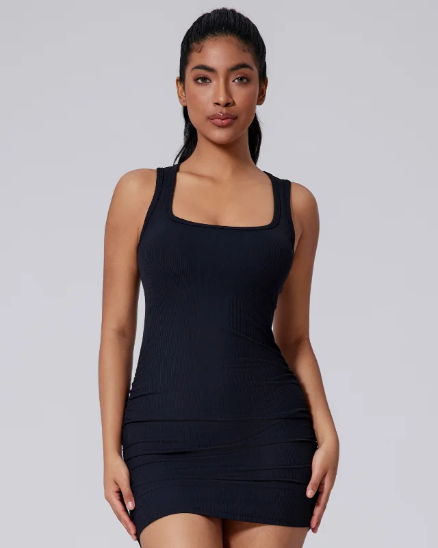 Ruched Built-In Bra Tennis Dress — Navy