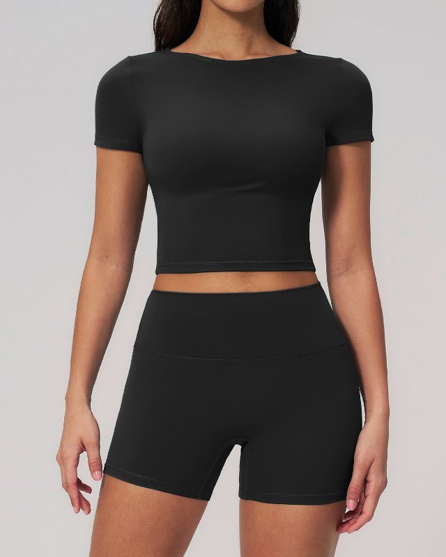Quick-Dry Short-Sleeve Bike Shorts — Black