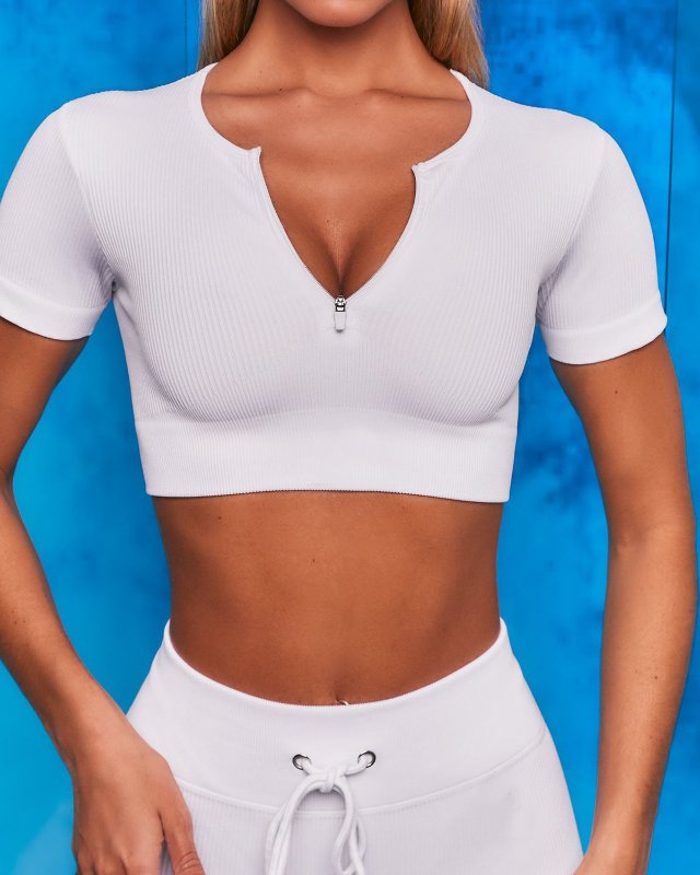 Seamless Zip-Front Yoga Set — White