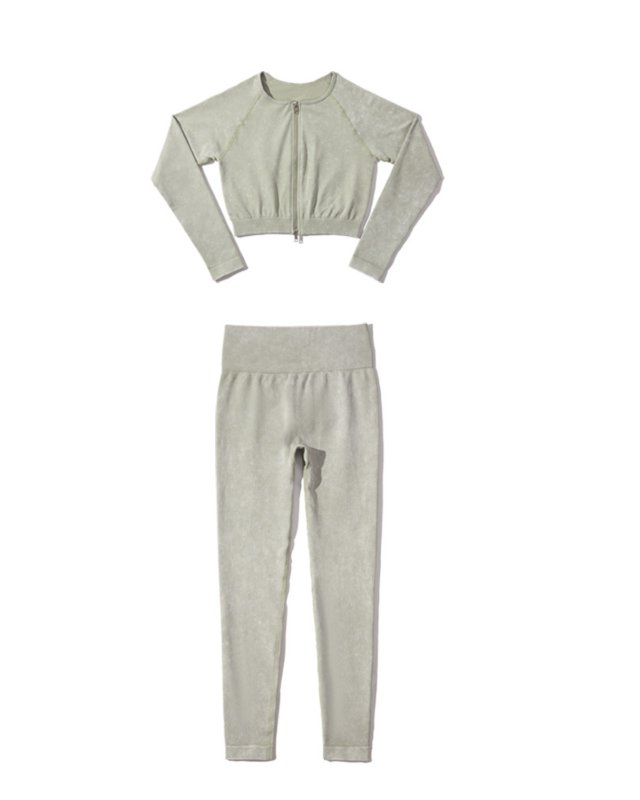 Seamless Long-Sleeve Zip-Front Yoga Set II — Silver