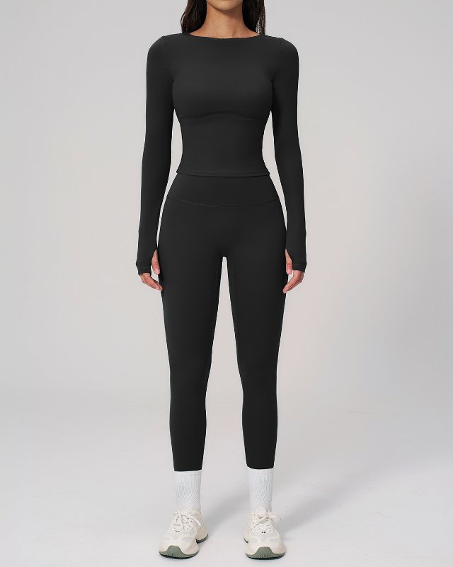 High-Rise Long-Sleeve Leggings — Midnight