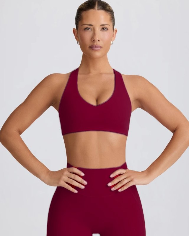 High-Rise Brushed Color-Block Bike Shorts — Wine