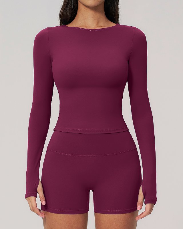 Quick-Dry Long-Sleeve Yoga Set II — Wine