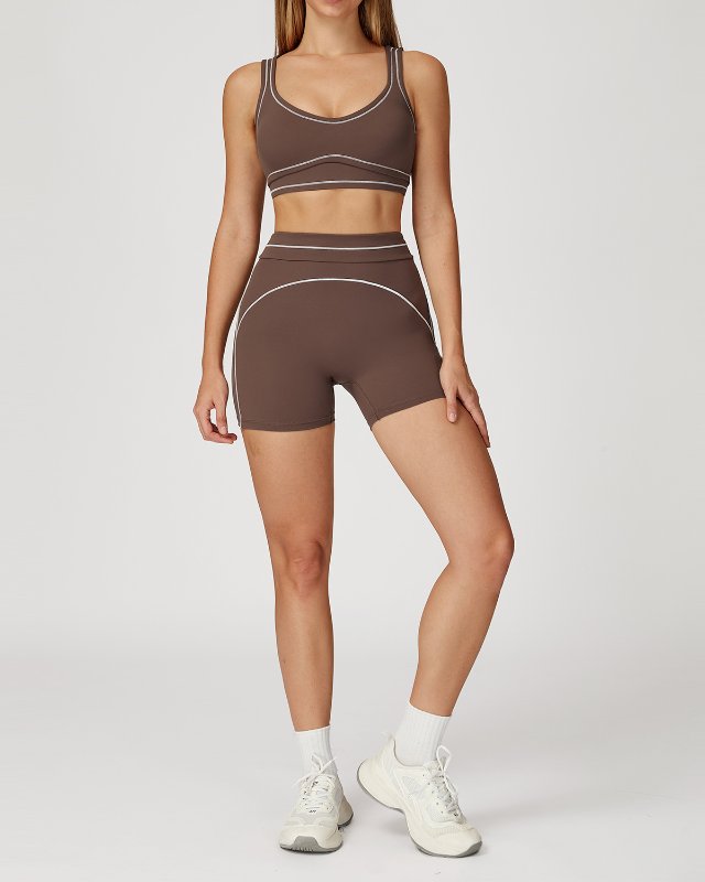 Brushed Color-Block Yoga Set — Brown