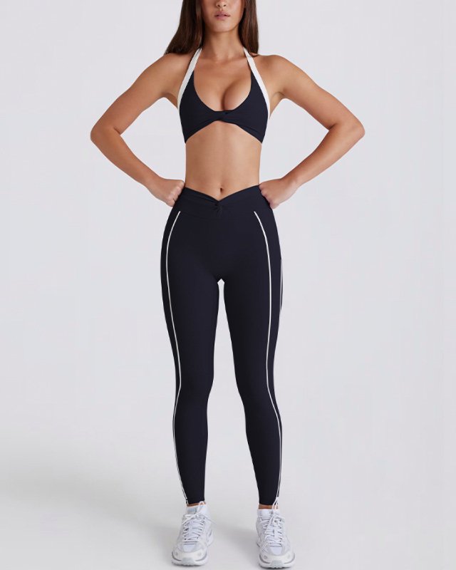 High-Rise Color-Block Cami Yoga Set — Black