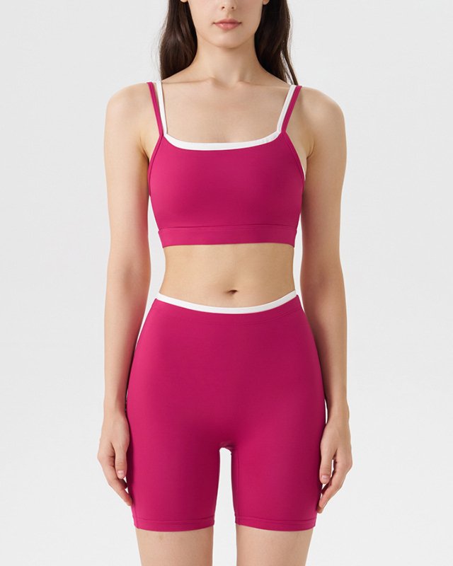 Color-Block Cami Bike Shorts — Red