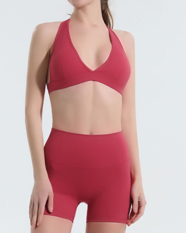 High-Rise Quick-Dry Halter Yoga Set — Red