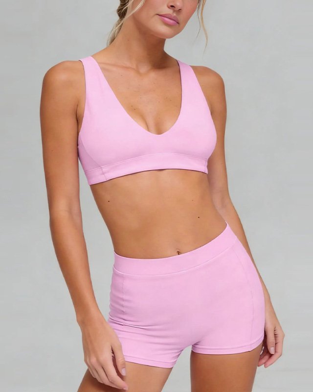 High-Rise Built-In Bra Bike Shorts — Pink