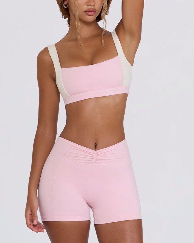 Built-In Bra Halter Bike Shorts — Pink