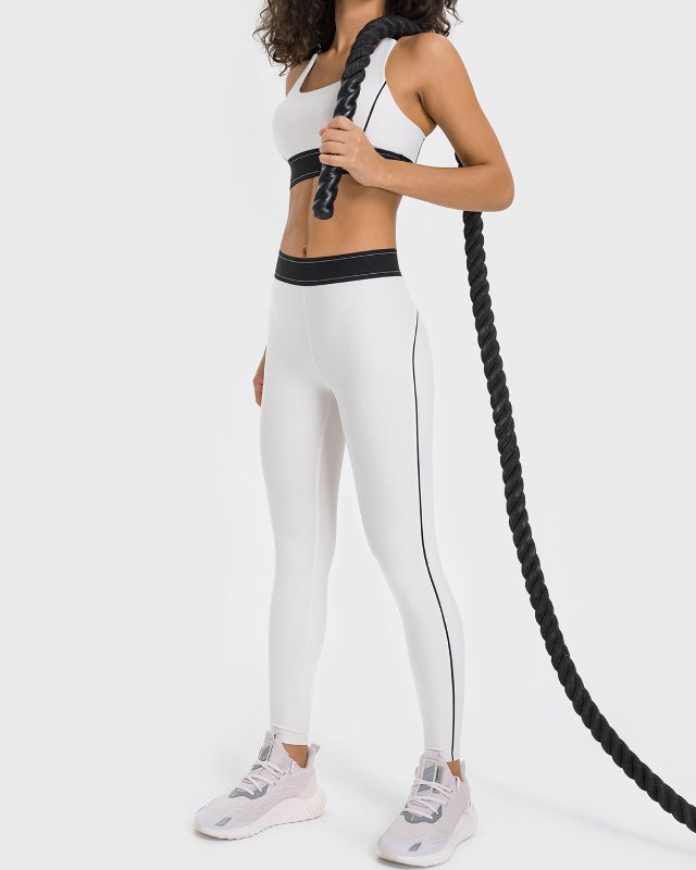 High-Rise Brushed Color-Block Yoga Set — White
