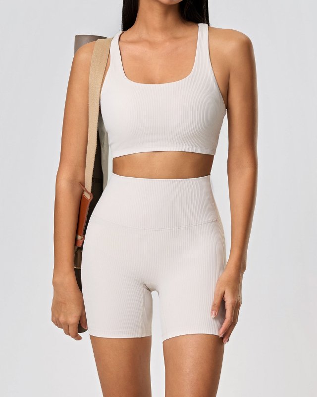 High-Rise Cross-Back Push-Up Bike Shorts — Beige