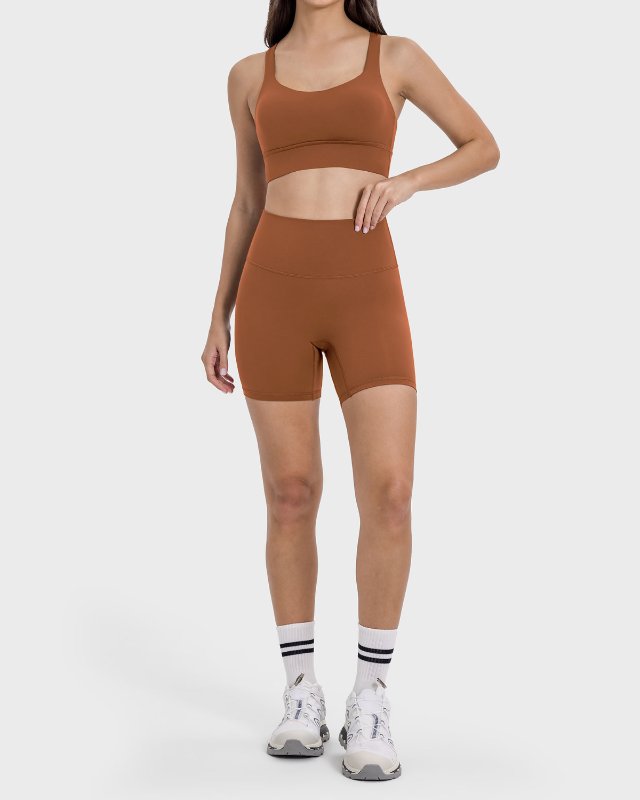 High-Rise Bike Shorts — Brown