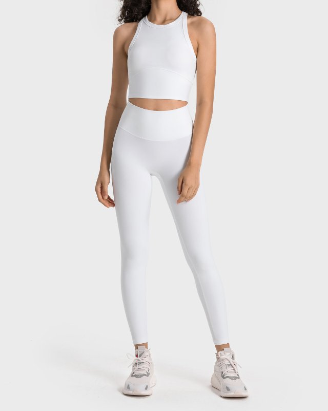 Brushed Built-In Bra Yoga Set II — White