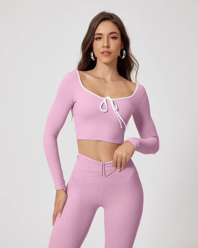 Long-Sleeve Seamless High-Rise Yoga Set — Light Pink