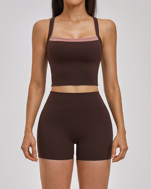 Cross-Back Yoga Set — Brown