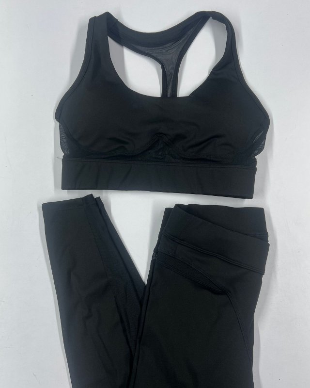 Quick-Dry Mesh-Panel Yoga Set — Black