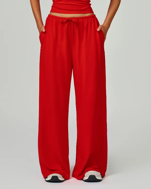 Draped Brushed Leggings — Red