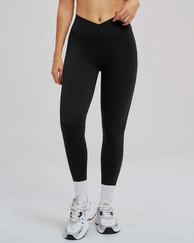 Crossover Brushed Leggings — Black