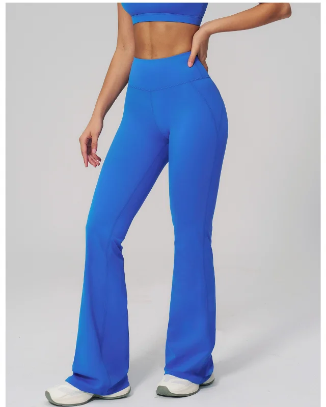Wide-Leg High-Rise Flared Leggings — Blue
