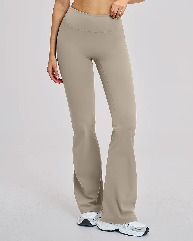 Wide-Leg High-Rise Brushed Flared Leggings — Mocha