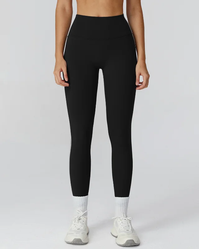 High-Rise Brushed Color-Block Leggings — Black