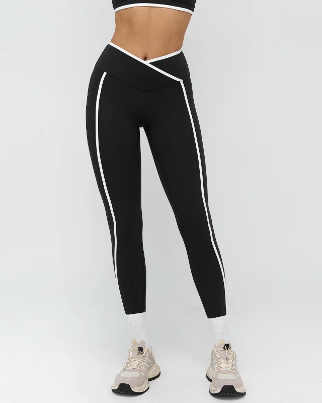 Crossover Brushed Color-Block Leggings — black