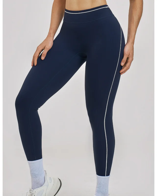 High-Rise Quick-Dry Color-Block Leggings — Navy
