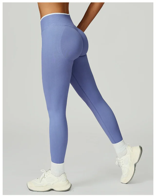 Seamless High-Rise Color-Block Leggings — Dusty Dusty Blue Violet